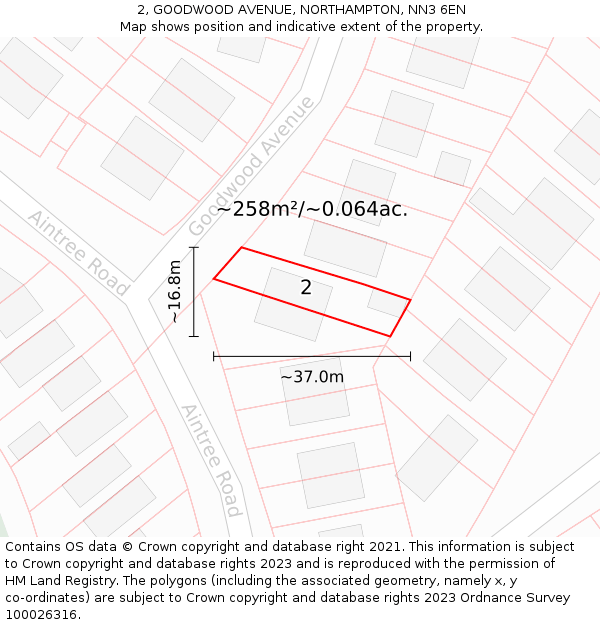 2, GOODWOOD AVENUE, NORTHAMPTON, NN3 6EN: Plot and title map