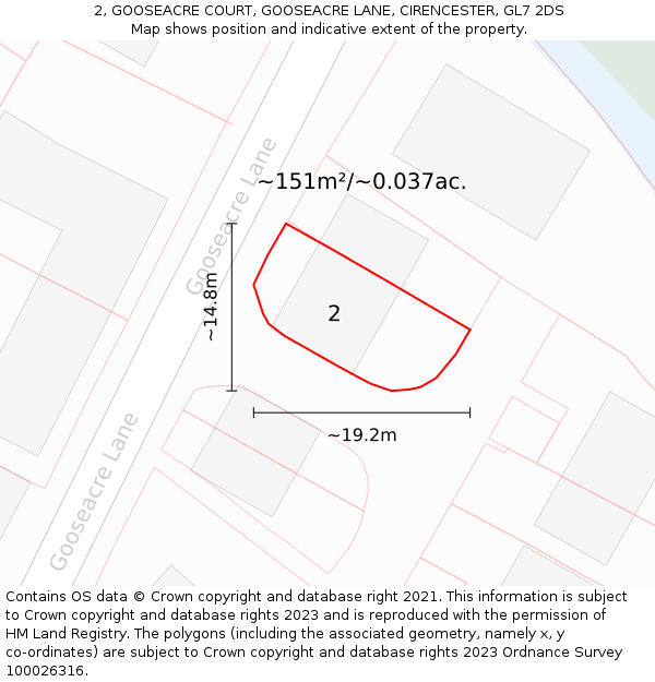 2, GOOSEACRE COURT, GOOSEACRE LANE, CIRENCESTER, GL7 2DS: Plot and title map