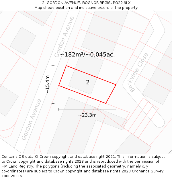 2, GORDON AVENUE, BOGNOR REGIS, PO22 9LX: Plot and title map