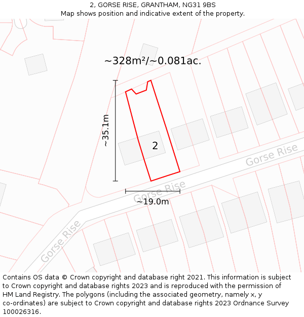 2, GORSE RISE, GRANTHAM, NG31 9BS: Plot and title map