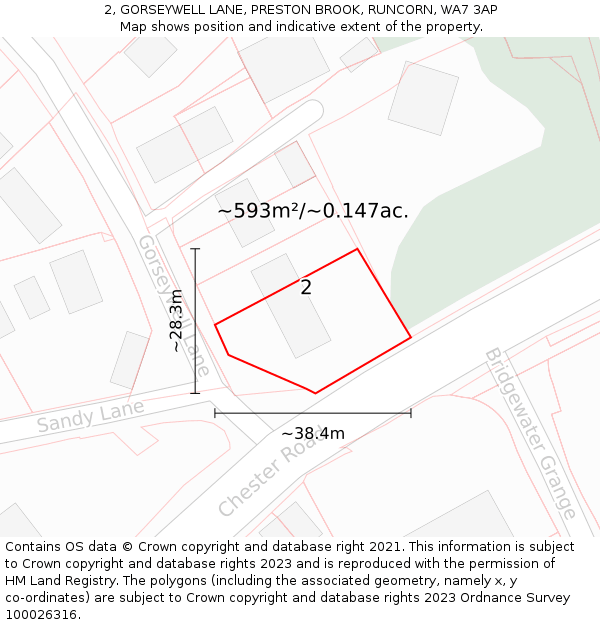 2, GORSEYWELL LANE, PRESTON BROOK, RUNCORN, WA7 3AP: Plot and title map