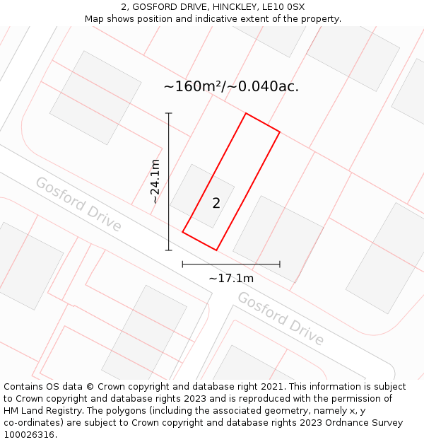 2, GOSFORD DRIVE, HINCKLEY, LE10 0SX: Plot and title map