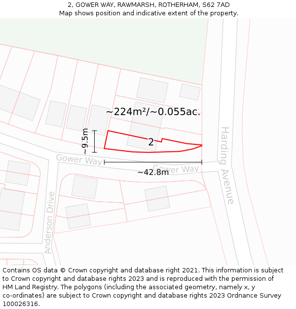 2, GOWER WAY, RAWMARSH, ROTHERHAM, S62 7AD: Plot and title map