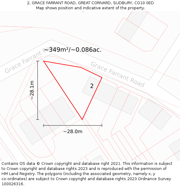 2, GRACE FARRANT ROAD, GREAT CORNARD, SUDBURY, CO10 0ED: Plot and title map