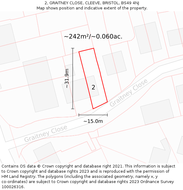 2, GRAITNEY CLOSE, CLEEVE, BRISTOL, BS49 4NJ: Plot and title map