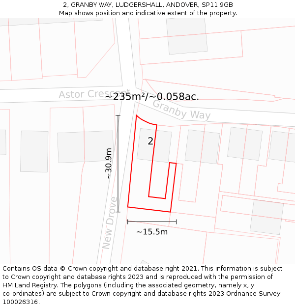 2, GRANBY WAY, LUDGERSHALL, ANDOVER, SP11 9GB: Plot and title map