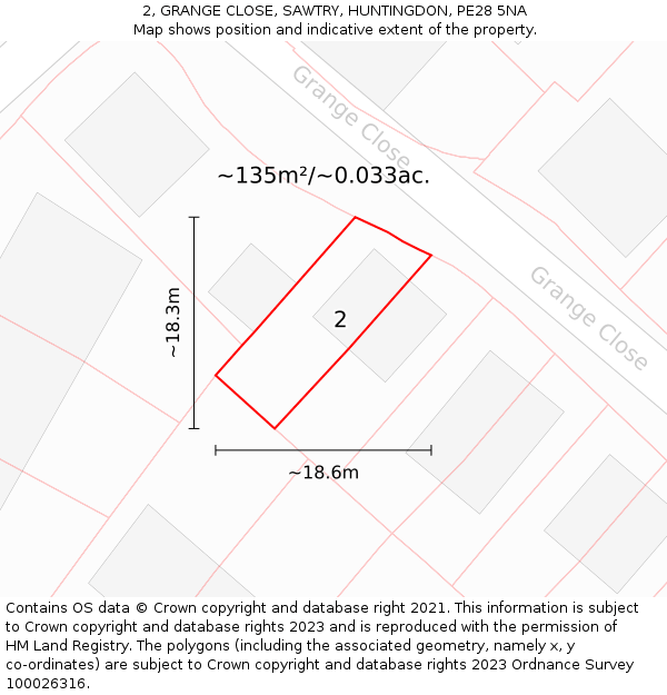 2, GRANGE CLOSE, SAWTRY, HUNTINGDON, PE28 5NA: Plot and title map