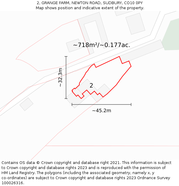 2, GRANGE FARM, NEWTON ROAD, SUDBURY, CO10 0PY: Plot and title map