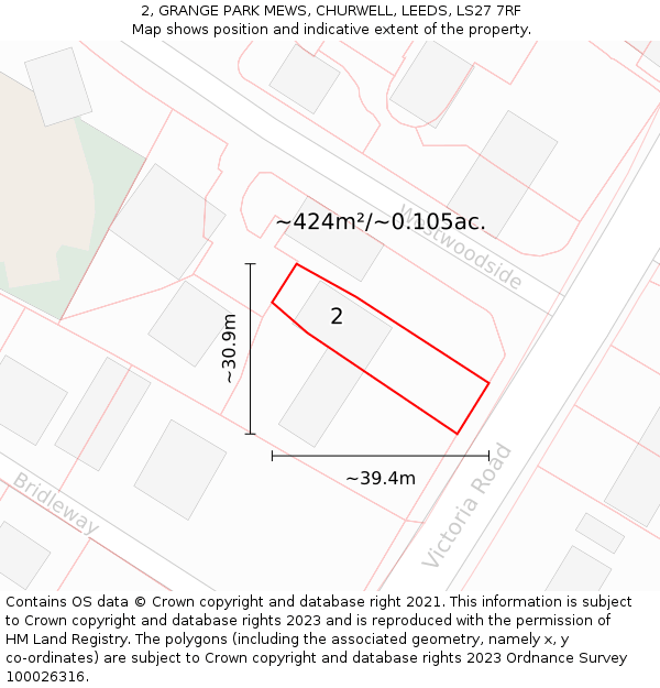 2, GRANGE PARK MEWS, CHURWELL, LEEDS, LS27 7RF: Plot and title map