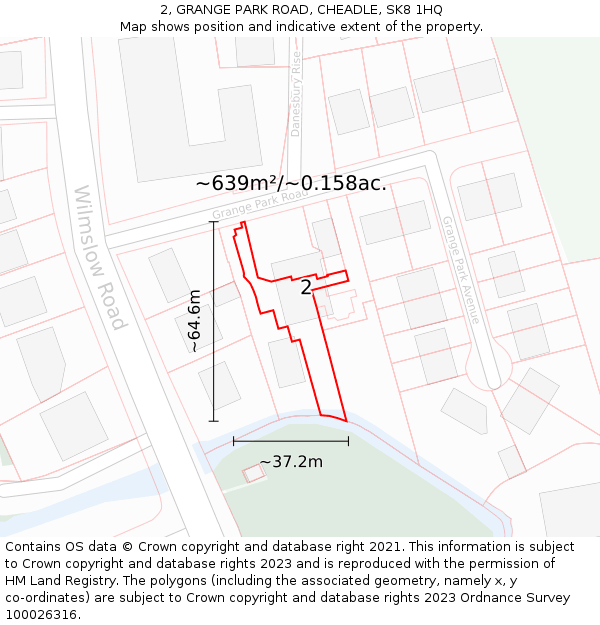 2, GRANGE PARK ROAD, CHEADLE, SK8 1HQ: Plot and title map