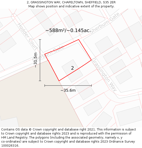 2, GRASSINGTON WAY, CHAPELTOWN, SHEFFIELD, S35 2ER: Plot and title map