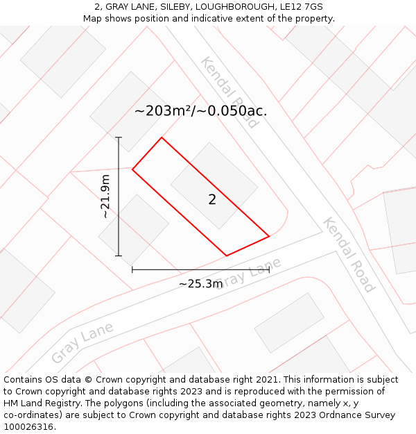 2, GRAY LANE, SILEBY, LOUGHBOROUGH, LE12 7GS: Plot and title map