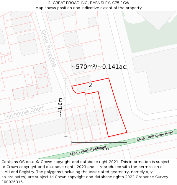 2, GREAT BROAD ING, BARNSLEY, S75 1GW: Plot and title map