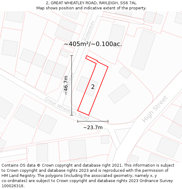 2, GREAT WHEATLEY ROAD, RAYLEIGH, SS6 7AL: Plot and title map