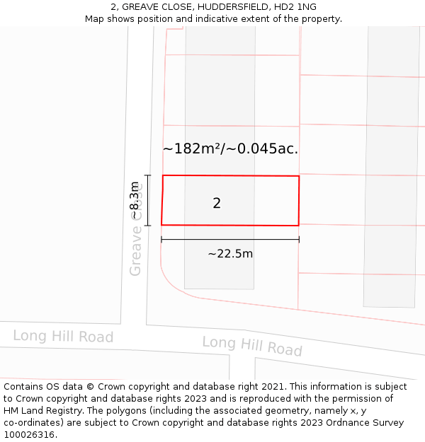 2, GREAVE CLOSE, HUDDERSFIELD, HD2 1NG: Plot and title map