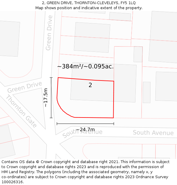 2, GREEN DRIVE, THORNTON-CLEVELEYS, FY5 1LQ: Plot and title map