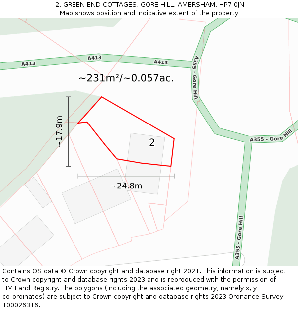 2, GREEN END COTTAGES, GORE HILL, AMERSHAM, HP7 0JN: Plot and title map