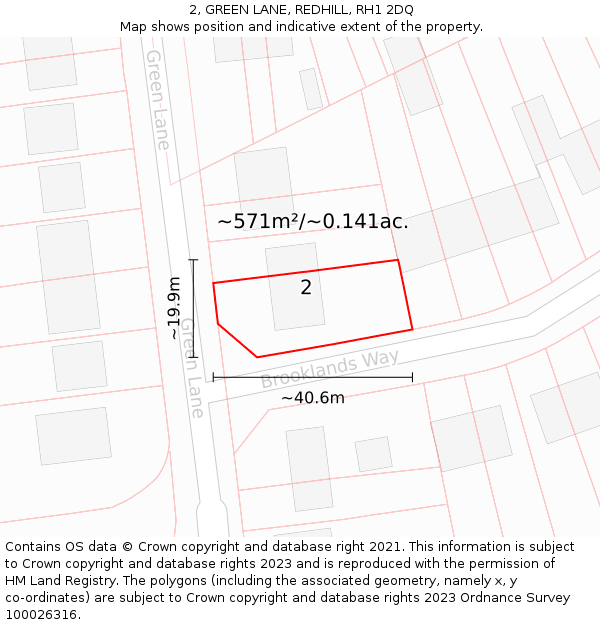 2, GREEN LANE, REDHILL, RH1 2DQ: Plot and title map