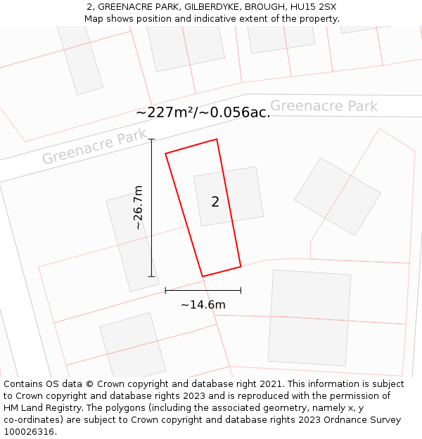 2, GREENACRE PARK, GILBERDYKE, BROUGH, HU15 2SX: Plot and title map