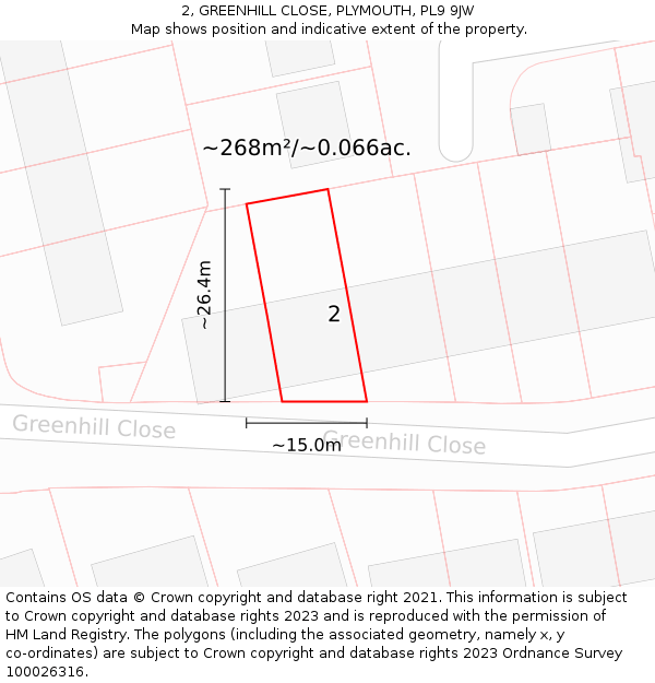 2, GREENHILL CLOSE, PLYMOUTH, PL9 9JW: Plot and title map