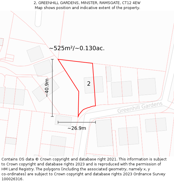 2, GREENHILL GARDENS, MINSTER, RAMSGATE, CT12 4EW: Plot and title map