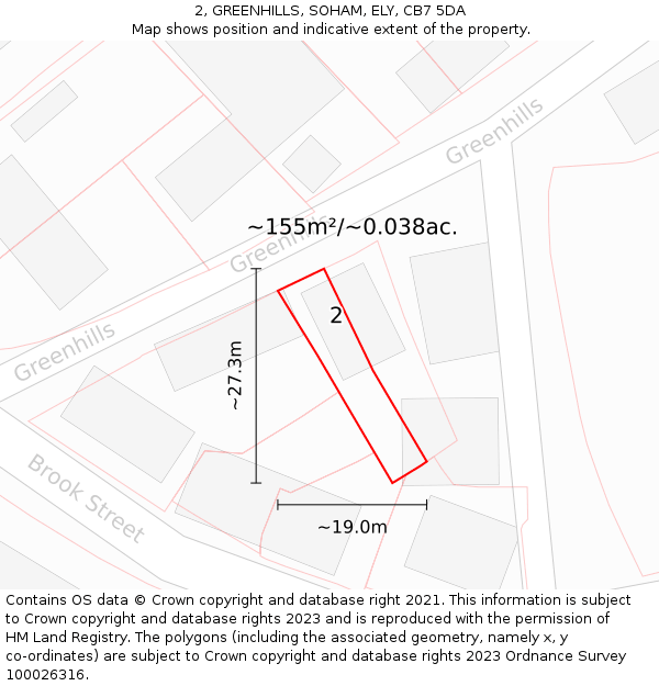 2, GREENHILLS, SOHAM, ELY, CB7 5DA: Plot and title map