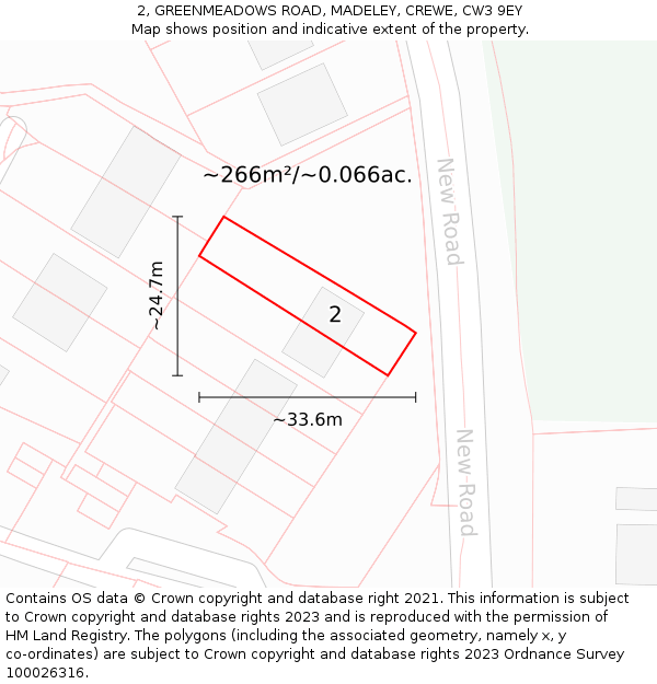 2, GREENMEADOWS ROAD, MADELEY, CREWE, CW3 9EY: Plot and title map