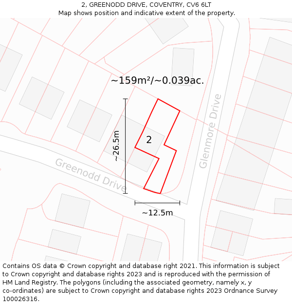 2, GREENODD DRIVE, COVENTRY, CV6 6LT: Plot and title map