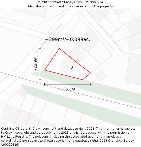 2, GREENSWARD LANE, HOCKLEY, SS5 5HA: Plot and title map