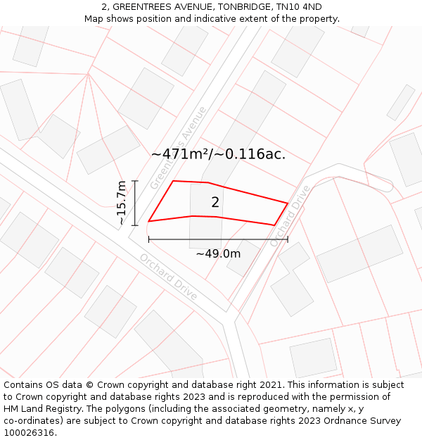 2, GREENTREES AVENUE, TONBRIDGE, TN10 4ND: Plot and title map