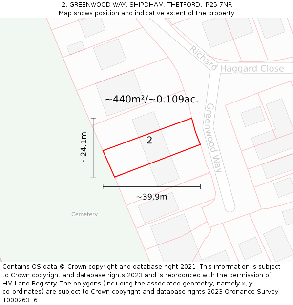 2, GREENWOOD WAY, SHIPDHAM, THETFORD, IP25 7NR: Plot and title map