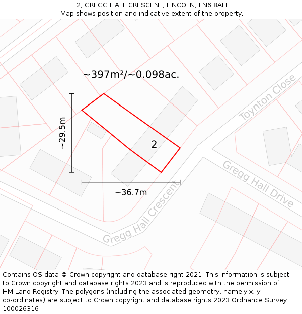 2, GREGG HALL CRESCENT, LINCOLN, LN6 8AH: Plot and title map