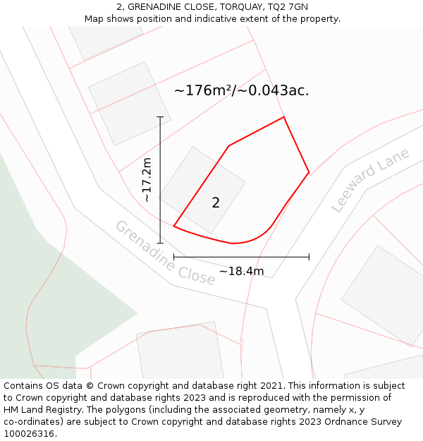 2, GRENADINE CLOSE, TORQUAY, TQ2 7GN: Plot and title map