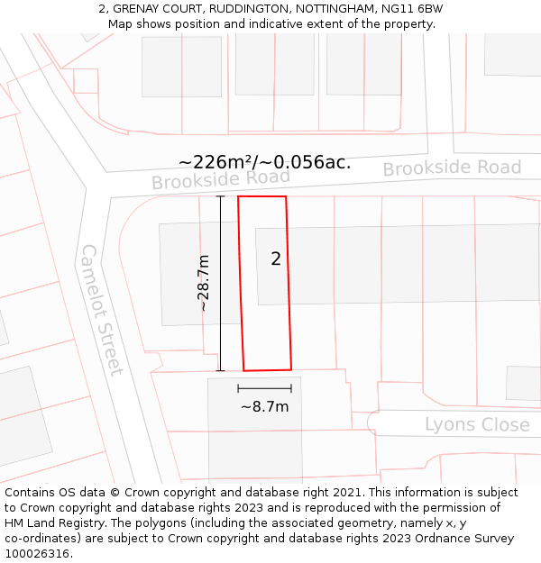 2, GRENAY COURT, RUDDINGTON, NOTTINGHAM, NG11 6BW: Plot and title map