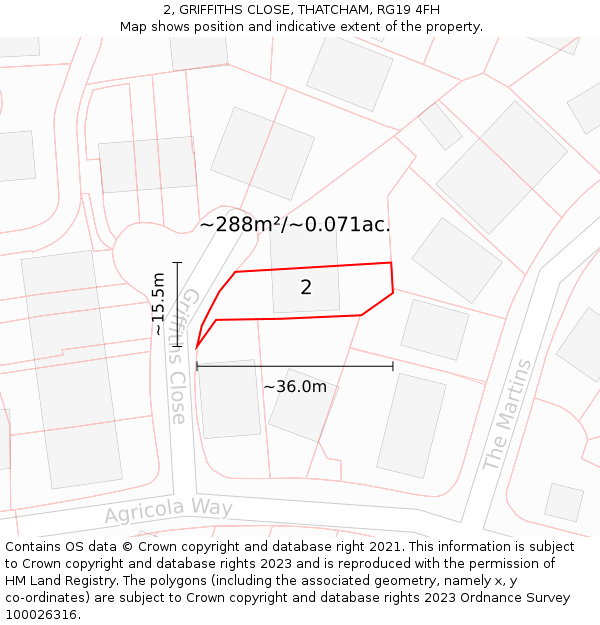 2, GRIFFITHS CLOSE, THATCHAM, RG19 4FH: Plot and title map