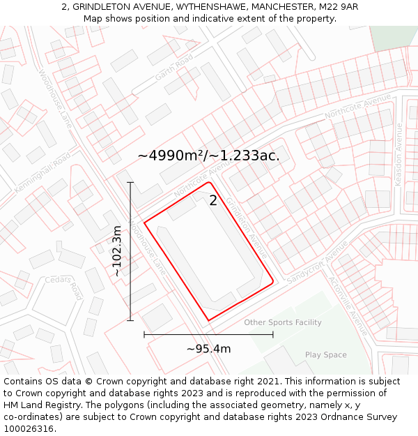 2, GRINDLETON AVENUE, WYTHENSHAWE, MANCHESTER, M22 9AR: Plot and title map