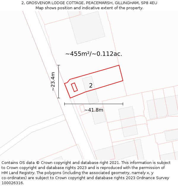 2, GROSVENOR LODGE COTTAGE, PEACEMARSH, GILLINGHAM, SP8 4EU: Plot and title map