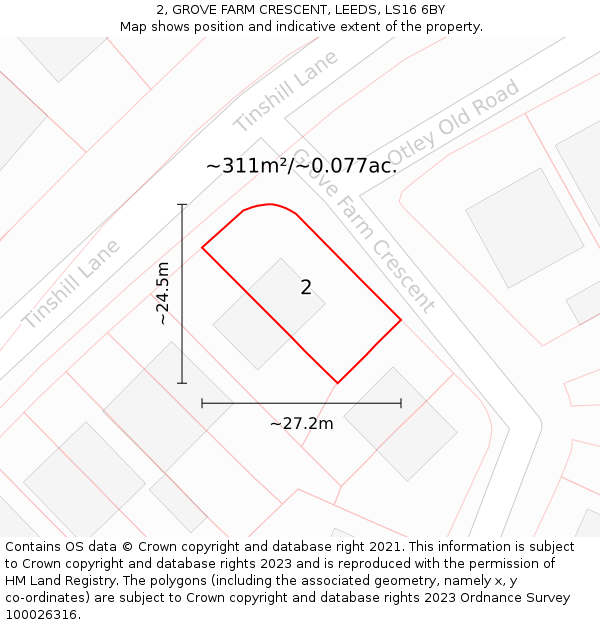 2, GROVE FARM CRESCENT, LEEDS, LS16 6BY: Plot and title map