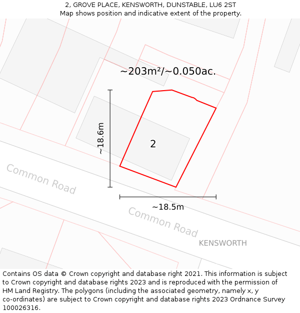 2, GROVE PLACE, KENSWORTH, DUNSTABLE, LU6 2ST: Plot and title map