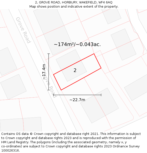 2, GROVE ROAD, HORBURY, WAKEFIELD, WF4 6AQ: Plot and title map