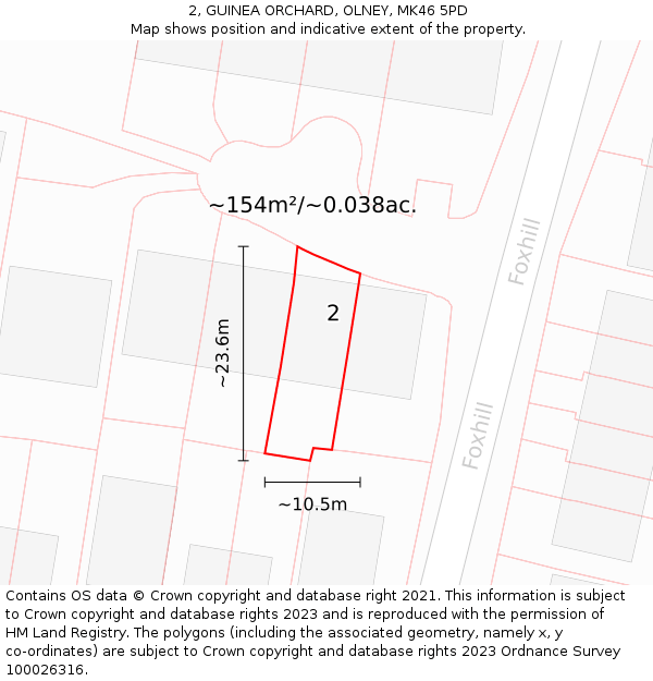 2, GUINEA ORCHARD, OLNEY, MK46 5PD: Plot and title map