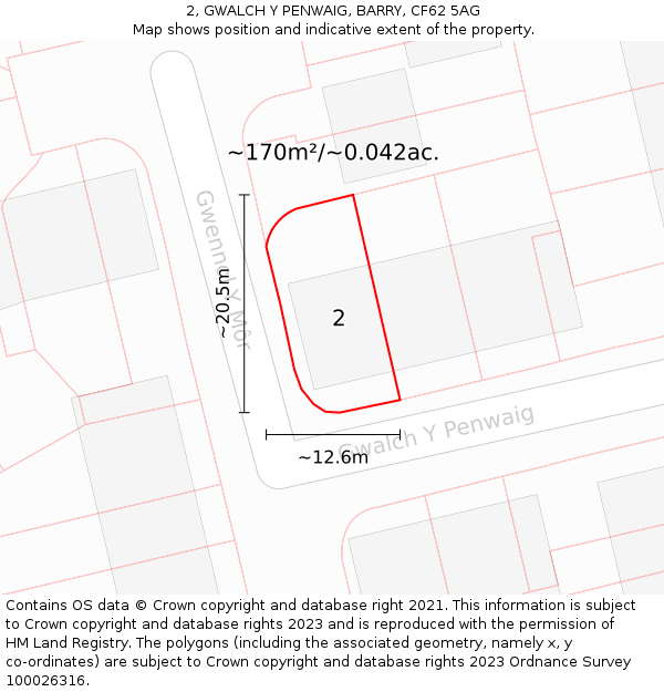 2, GWALCH Y PENWAIG, BARRY, CF62 5AG: Plot and title map