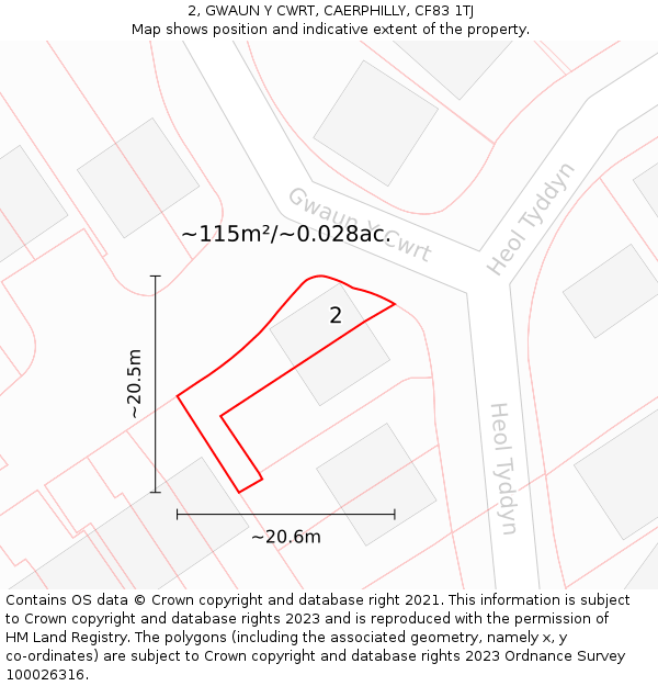 2, GWAUN Y CWRT, CAERPHILLY, CF83 1TJ: Plot and title map