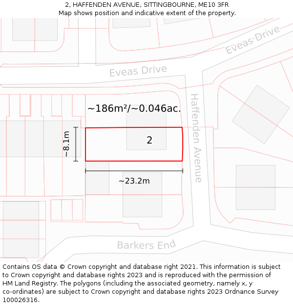 2, HAFFENDEN AVENUE, SITTINGBOURNE, ME10 3FR: Plot and title map