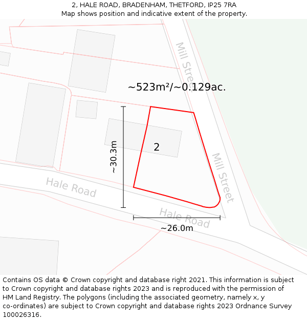 2, HALE ROAD, BRADENHAM, THETFORD, IP25 7RA: Plot and title map