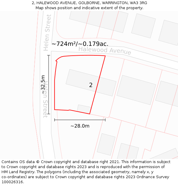 2, HALEWOOD AVENUE, GOLBORNE, WARRINGTON, WA3 3RG: Plot and title map