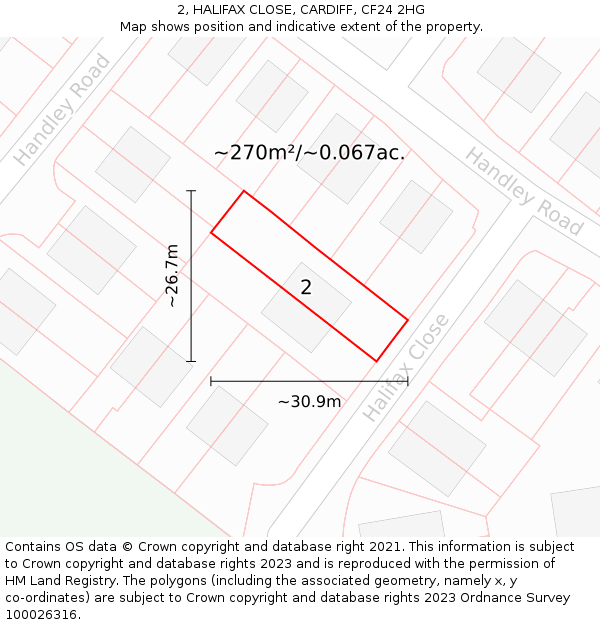 2, HALIFAX CLOSE, CARDIFF, CF24 2HG: Plot and title map