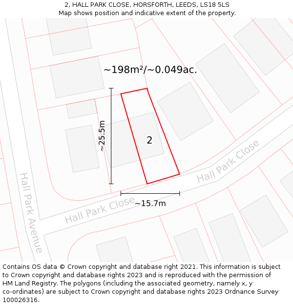 2, HALL PARK CLOSE, HORSFORTH, LEEDS, LS18 5LS: Plot and title map