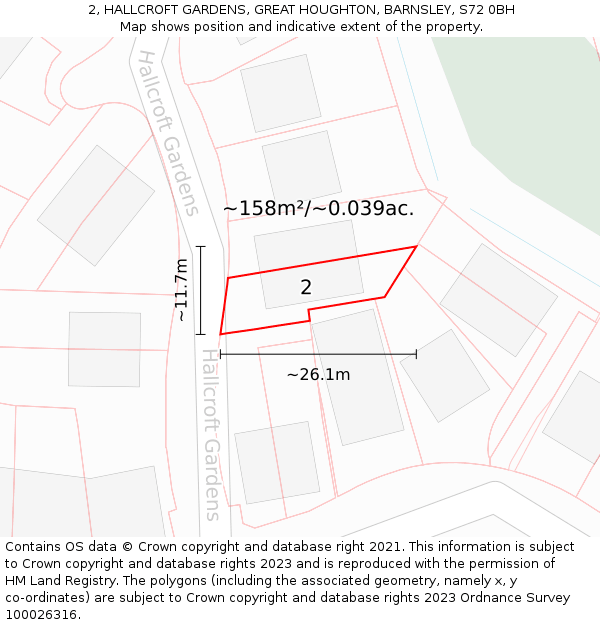 2, HALLCROFT GARDENS, GREAT HOUGHTON, BARNSLEY, S72 0BH: Plot and title map