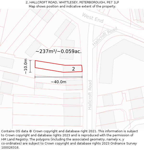 2, HALLCROFT ROAD, WHITTLESEY, PETERBOROUGH, PE7 1LP: Plot and title map